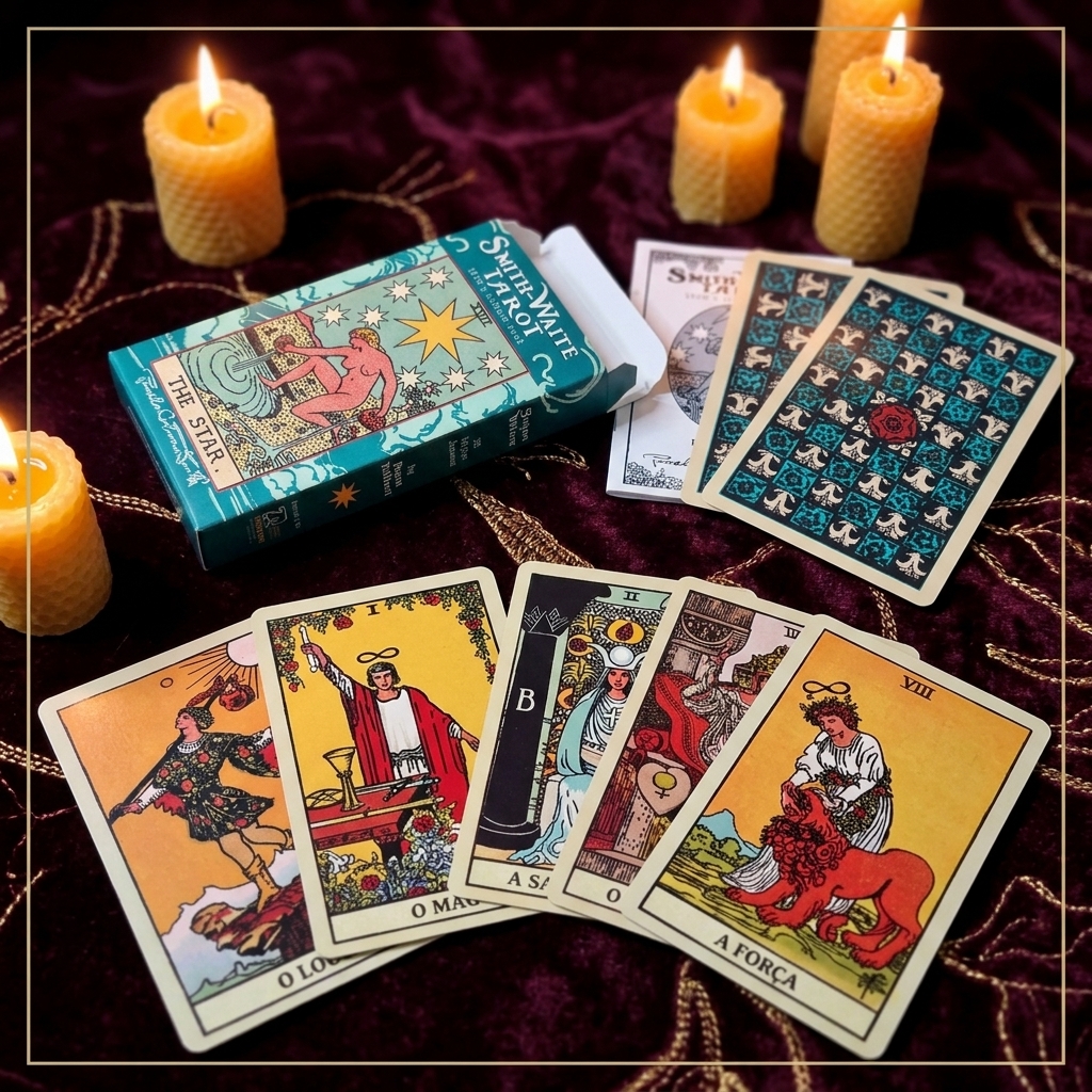 Tarot Smith-Waite de 22 cartas com caixa e velas